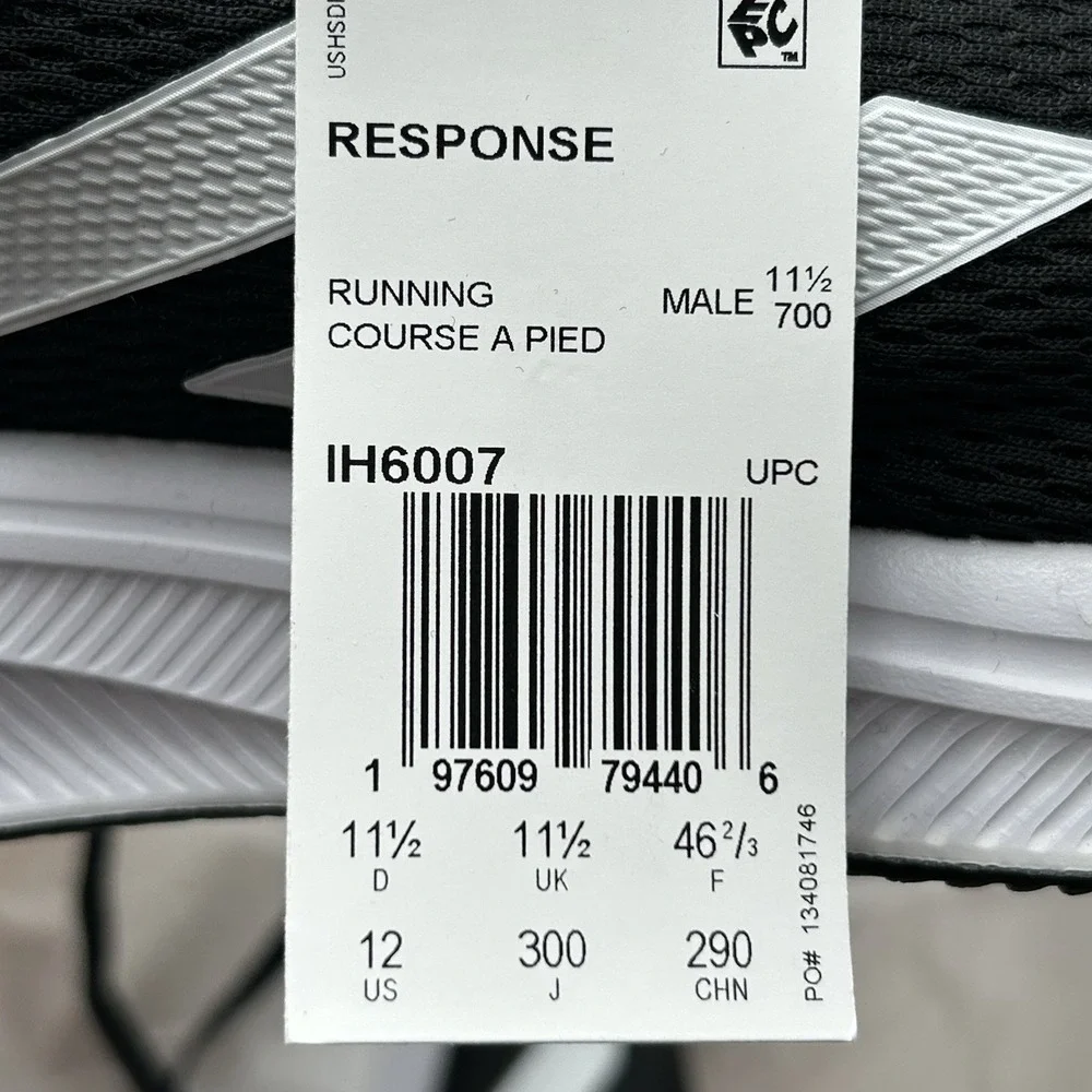 adidas Mens Response‎ Running Shoes Size 12 Black/White Lace up Sneakers IH6007